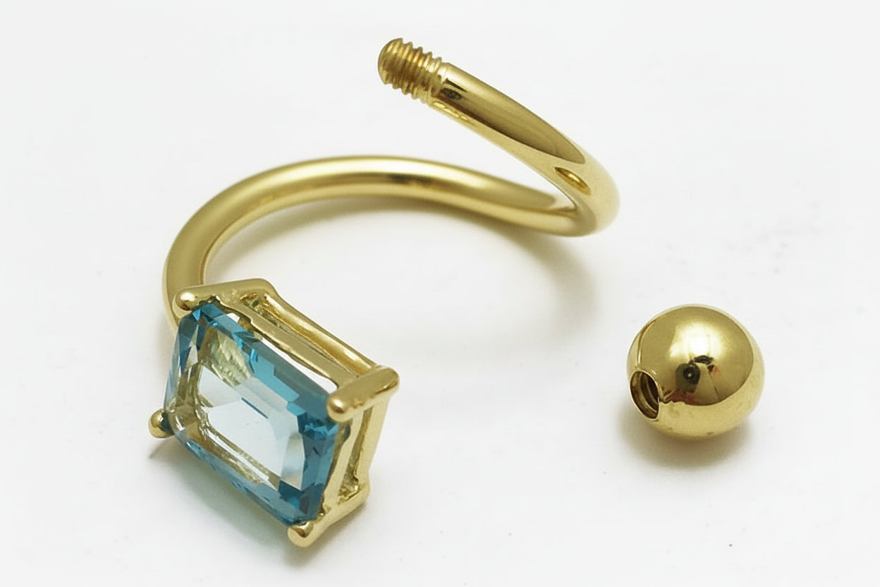 Lab Created 1.06 Cts Blue Zircon 14k Yellow Gold Belly Ring image 2