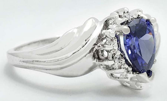 TANZANITE 1.10 carats & DIAMONDS 14k White Gold Ring image 1