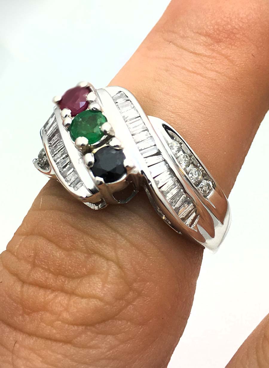 Natural Ruby, Blue Sapphire, Emerald & Diamonds 10k Ring image 5
