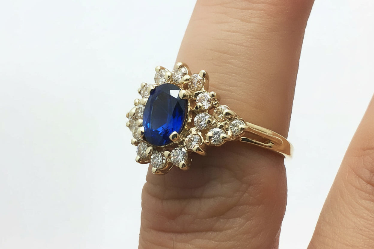 Created 1.74 Cts Sapphire & Gen. Diamonds 14k Ring image 3