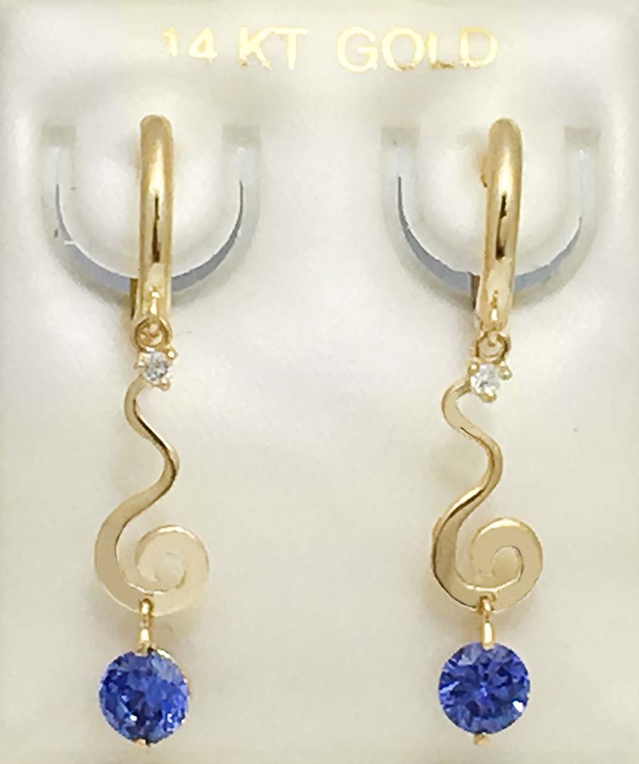 GENUINE 1.02 cts TANZANITE & DIAMONDS Spiral Twirl HOOPS 14K EARRINGS image 3