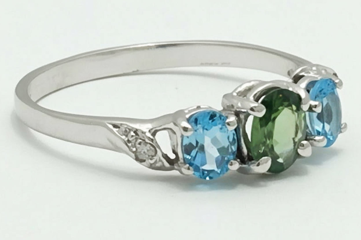 Genuine Alexandrite & Blue Topaz Ring 14k WG Ring image 2