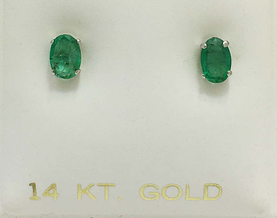 Natural 1.12 carats EMERALDS 14k White Gold Earrings image 1
