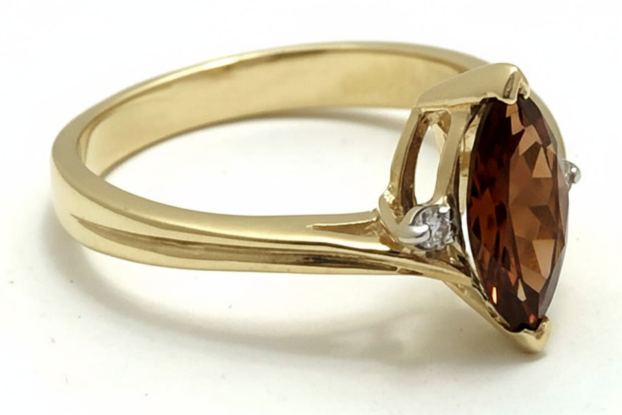 Natural 1.18 Carats GARNET& DIAMONDS 14k Yellow Gold Ring image 2