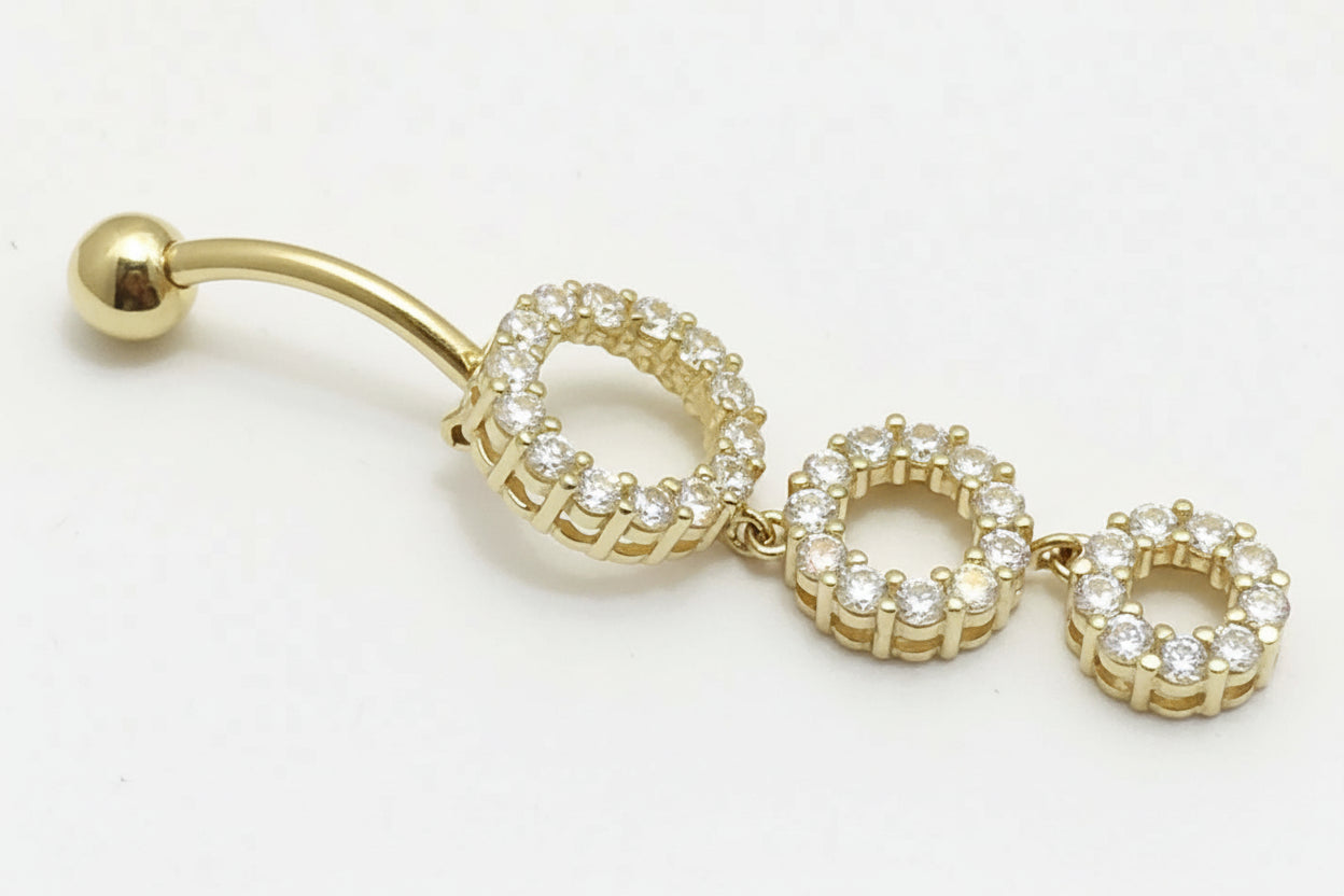 3 White Sapphire Rings Reverse 14k YG Belly Ring image 1