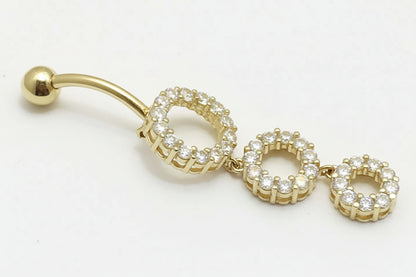 3 White Sapphire Rings Reverse 14k YG Belly Ring image 1