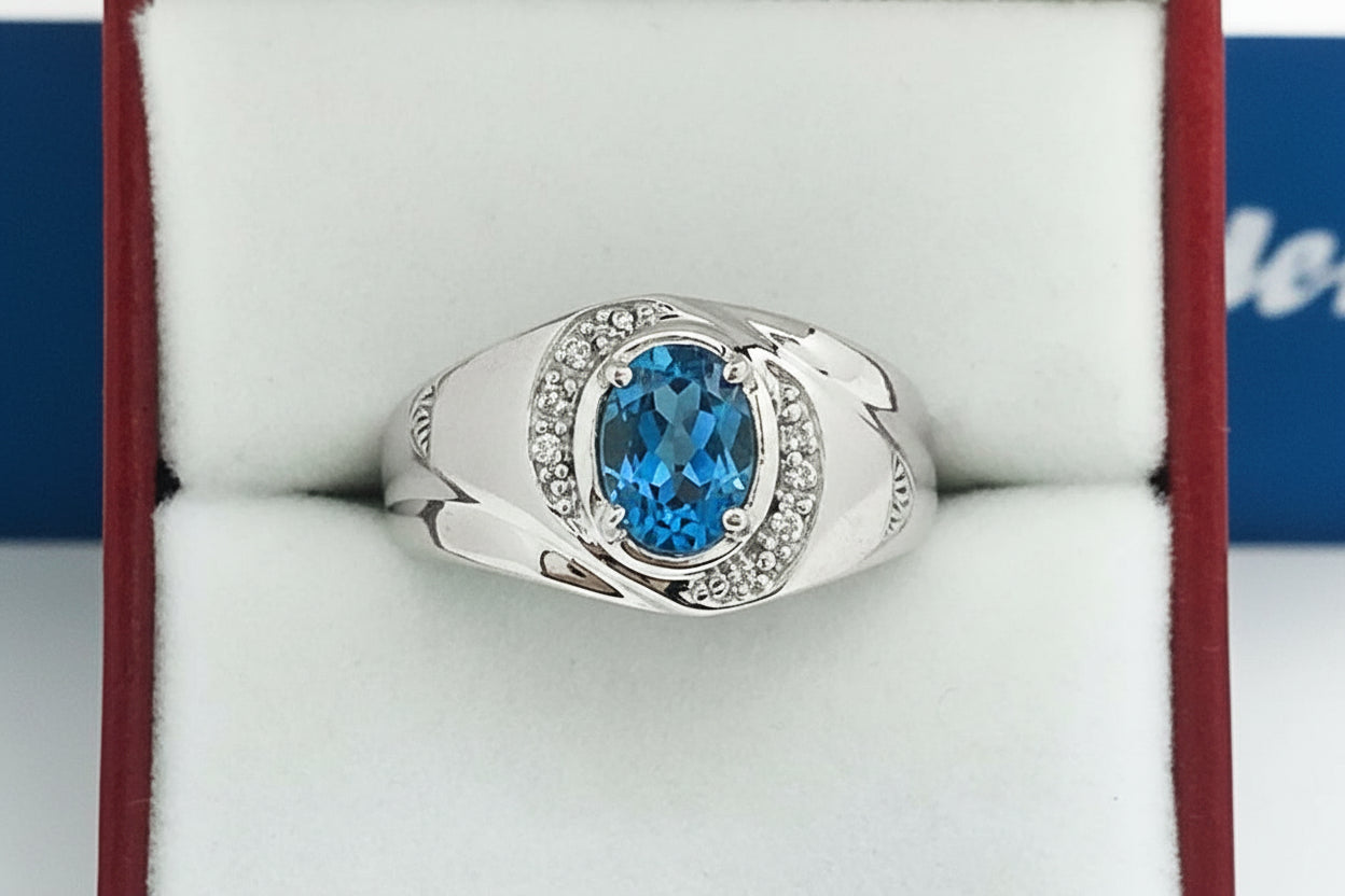 Genuine 1.21 Blue Zircon 10k White Gold Ring image 3