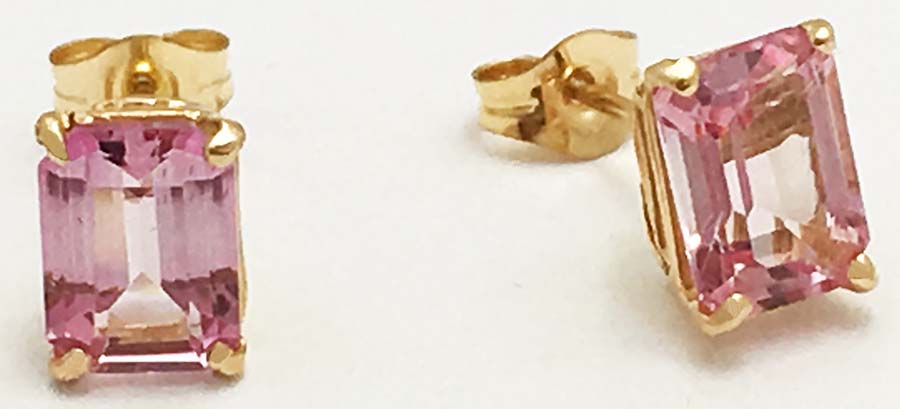 Natural 1.35 carats PINK SAPPHIRE 14k Yellow Gold Earrings image 0