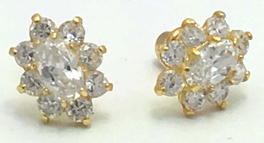 1.38 cts WHITE SAPPHIRE FLOWER STUD 14k Earrings image 0