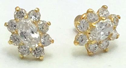 1.38 cts WHITE SAPPHIRE FLOWER STUD 14k Earrings image 0