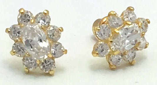1.38 cts WHITE SAPPHIRE FLOWER STUD 14k Earrings image 0