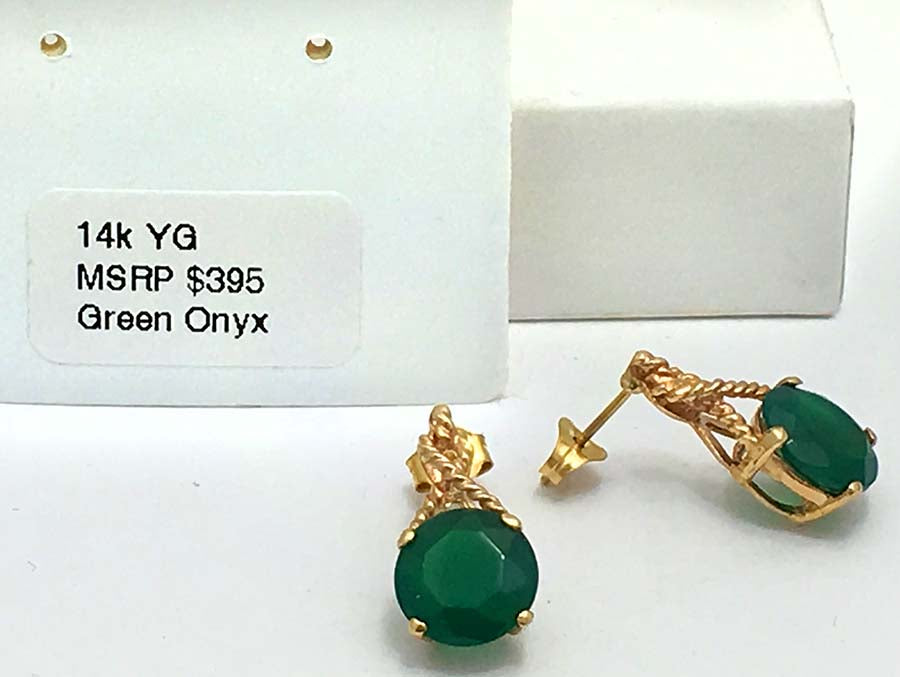4.41 carats GREEN ONYX STUD 14k Yellow Gold Earrings image 1