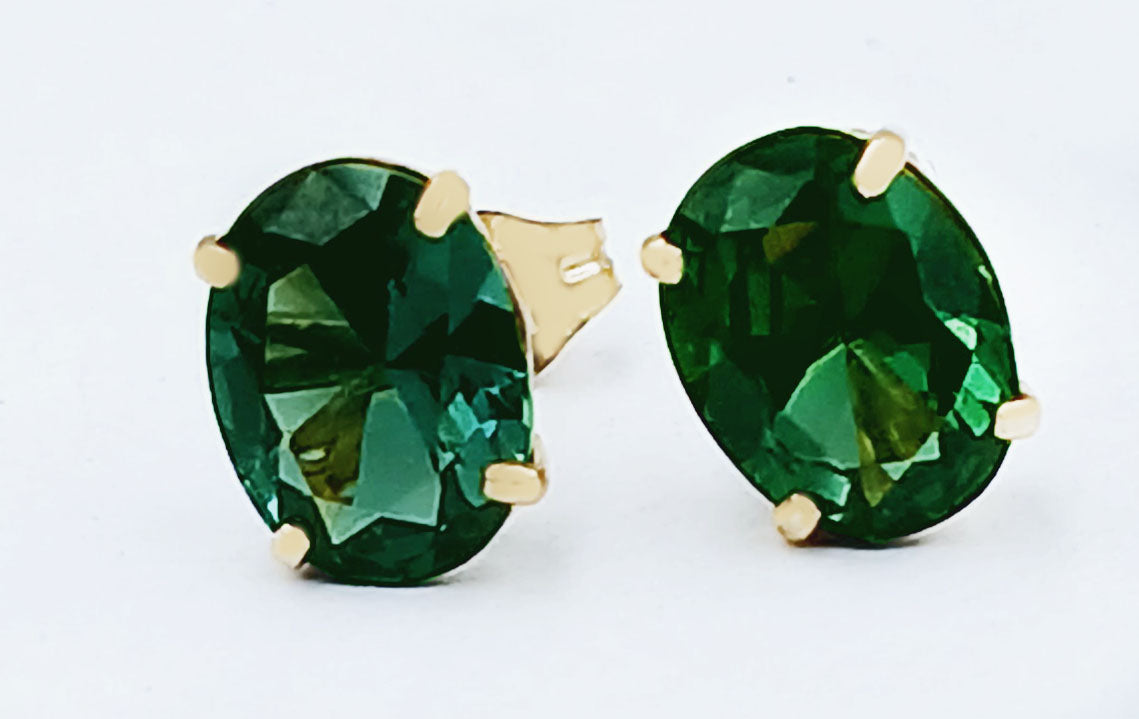 GENUINE 3.34 Cts TSAVORITE STUD EARRINGS 14K YELLOW GOLD image 1