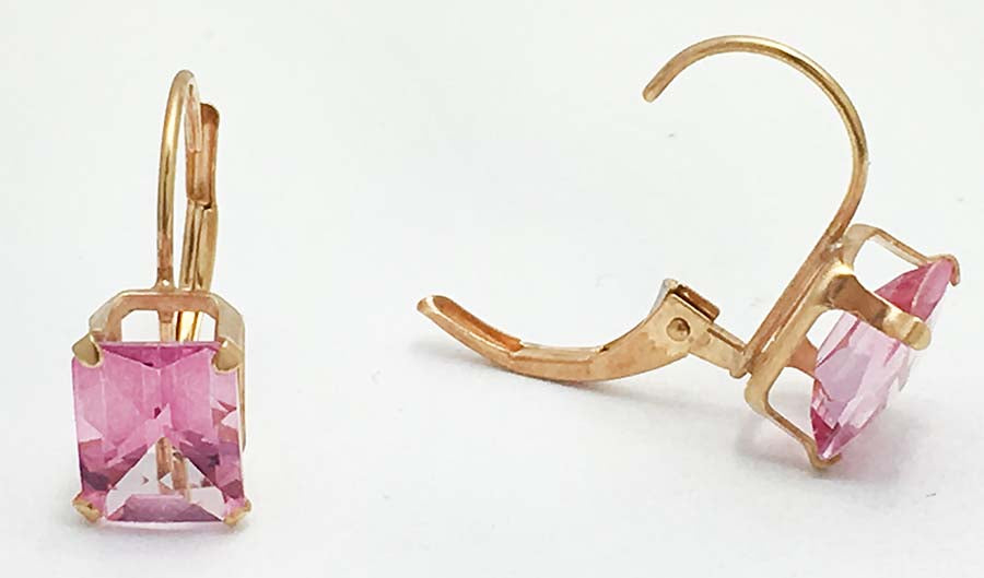 NATURAL 3.37 Cts PINK SAPPHIRE Earrings 14k Gold Lever Backs image 2