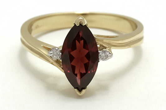 Natural 1.18 Carats GARNET& DIAMONDS 14k Yellow Gold Ring image 0