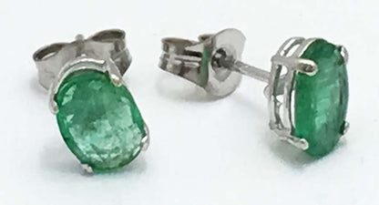 Natural 1.12 carats EMERALDS 14k White Gold Earrings image 0