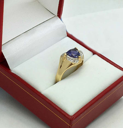 Genuine 1.30 Cts Iolite & Diamonds 14k YG Ring image 3
