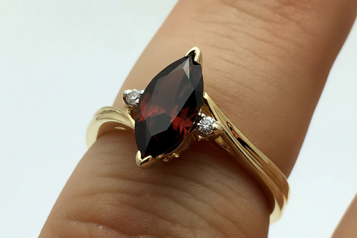 Natural 1.18 Carats GARNET& DIAMONDS 14k Yellow Gold Ring image 3