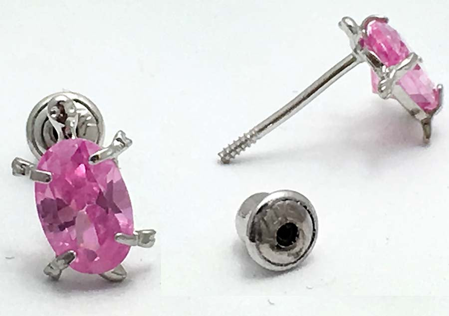 PINK SAPPHIRE TURTLE 14k WG Screwback Earrings image 2