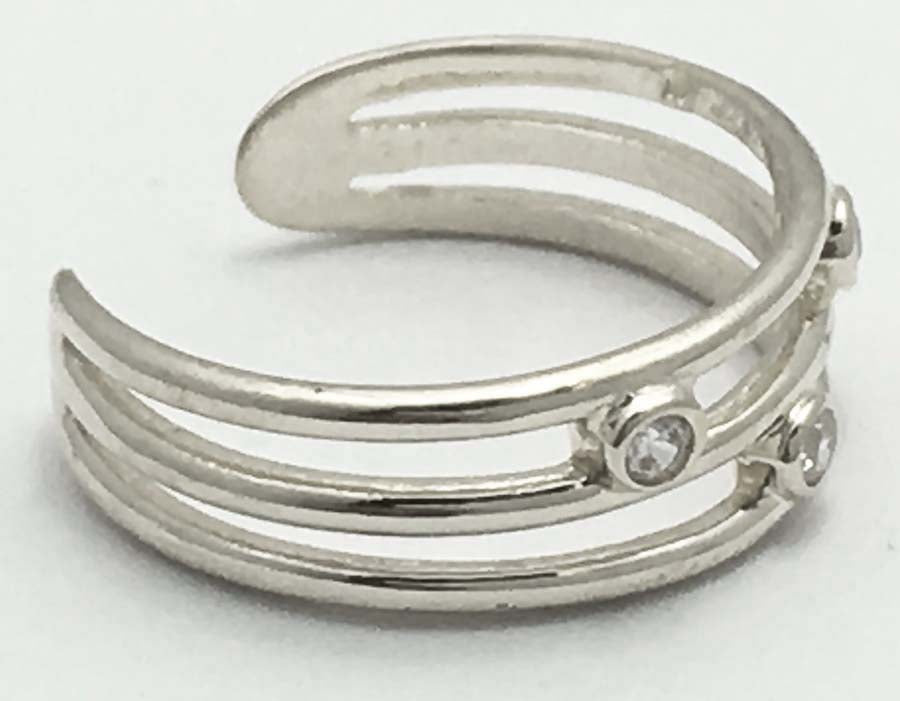 THREE ROW WHITE SAPPHIRES White Gold TOE RING 14k image 1