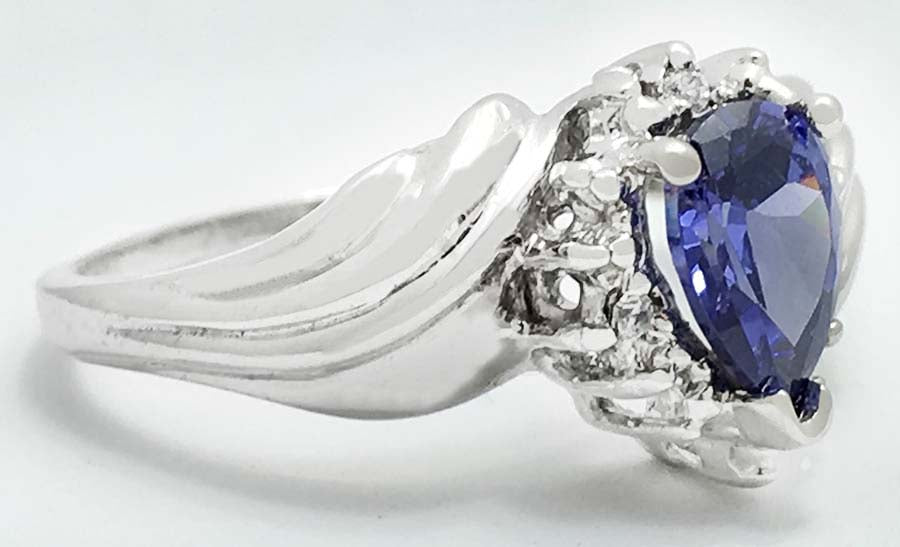 TANZANITE 1.10 carats & DIAMONDS 14k White Gold Ring image 1