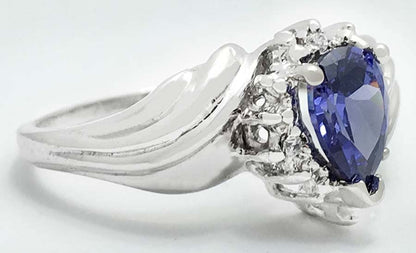 TANZANITE 1.10 carats & DIAMONDS 14k White Gold Ring image 1
