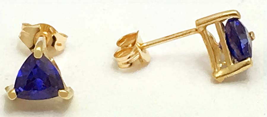 Natural 1.05 carats TRILLION TANZANITE 14k Yellow Gold Earrings image 1
