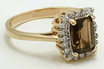 Genuine 0.85 Carats SMOKY TOPAZ & WHITE SAPPHIRE 10k Gold Ring image 1