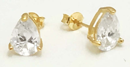 1 CARAT Pear Shape Cubic Zirconia Earrings 14k Yellow Gold image 0