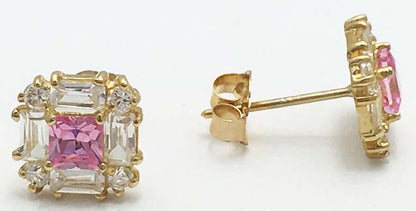 PINK & WHITE SAPPHIRE STUD 14k YG Earrings image 1