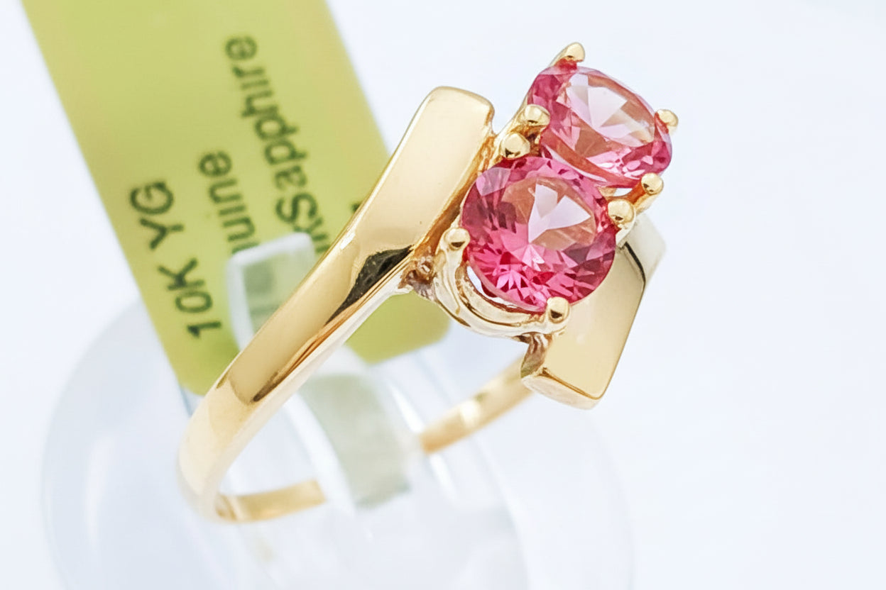 GENUINE 1.74 Ct PINK SAPPHIRE RING 10K YELLOW GOLD image 3