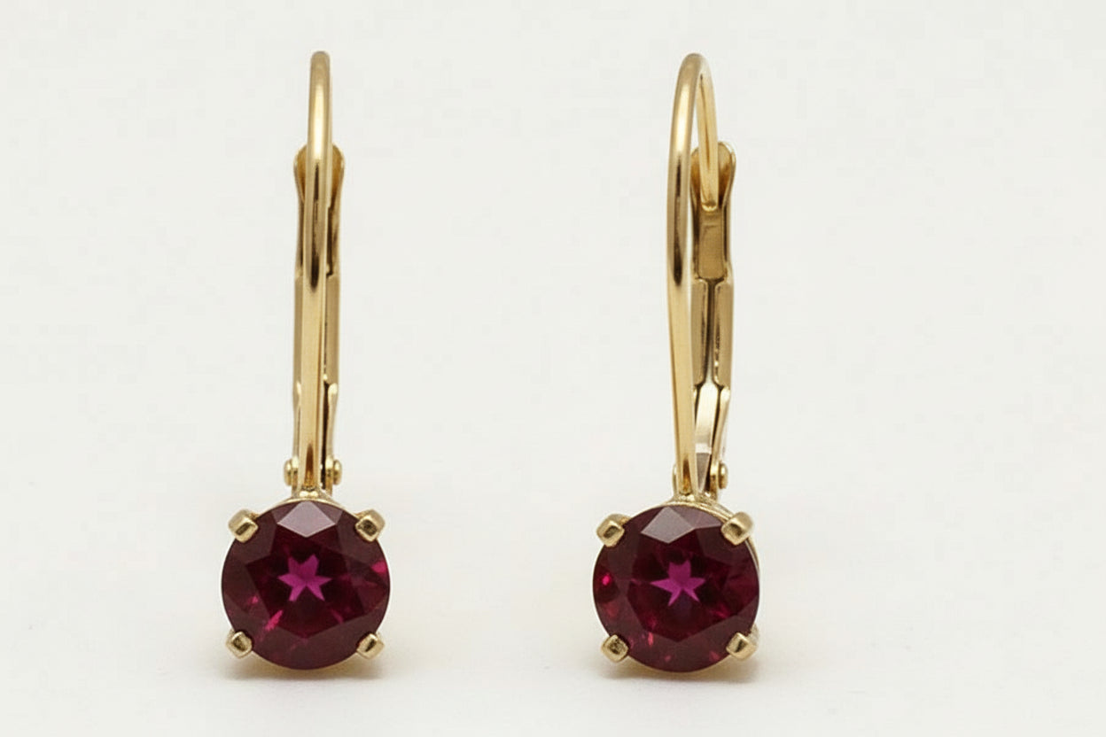 Genuine 0.46 Cts Rubies 14k Yellow Gold Earrings image 2