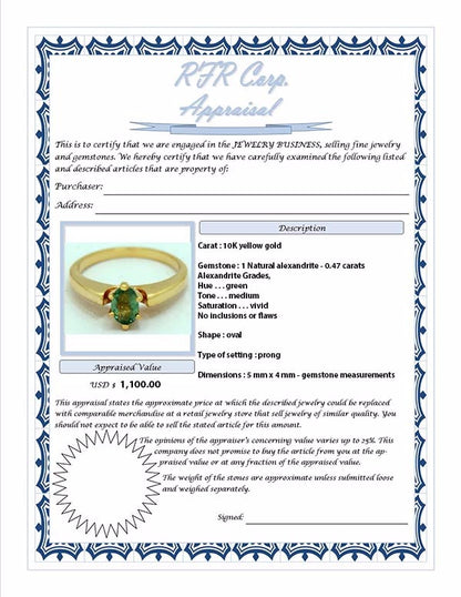 Natural 0.47 Carats Alexandrite Ring 10k Y Gold image 3