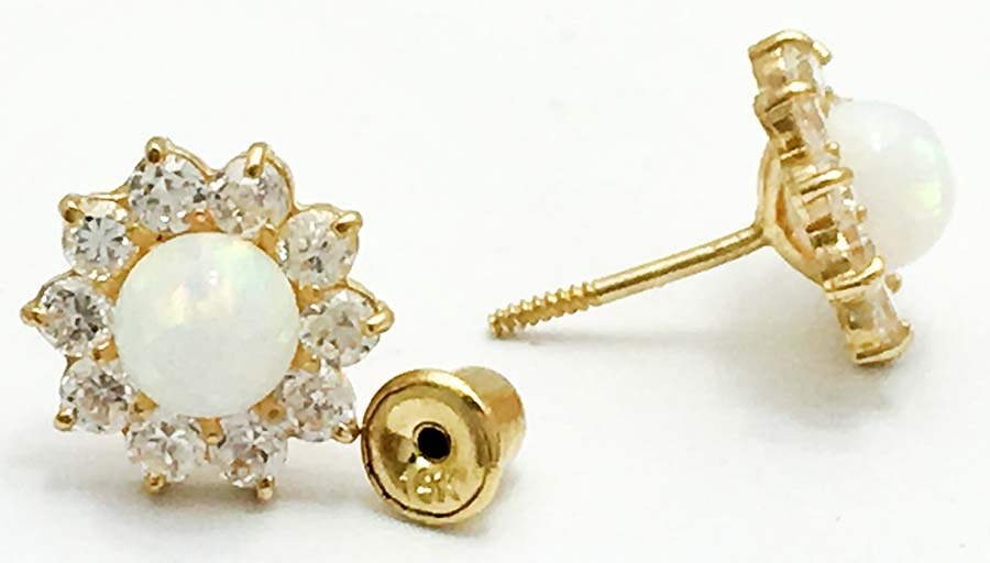 Natural OPAL & WHITE SAPPHIRE 14k Earrings image 2