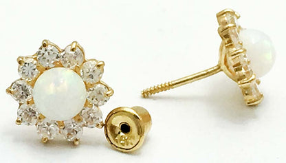 Natural OPAL & WHITE SAPPHIRE 14k Earrings image 2