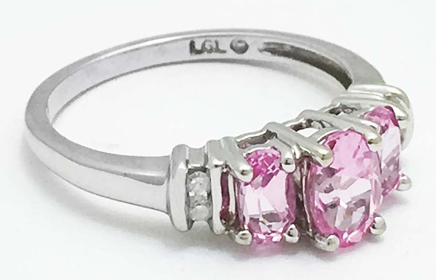 GENUINE 1.04 cts PINK SAPPHIRES & DIAMONDS 10k White Gold Ring image 1