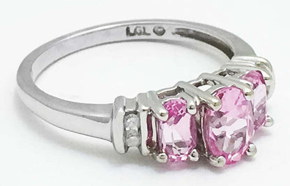GENUINE 1.04 cts PINK SAPPHIRES & DIAMONDS 10k White Gold Ring image 1