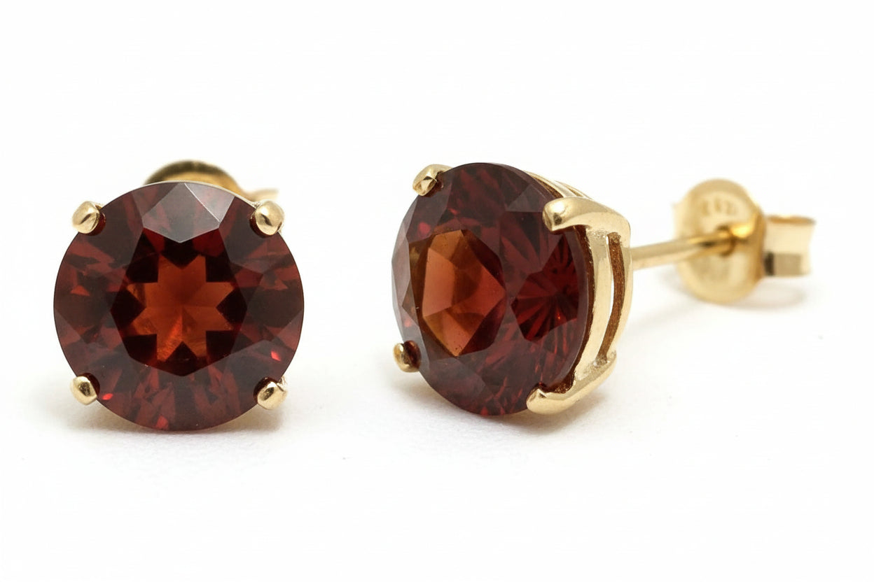Natural 1.48 carats Garnets 14k Yellow Gold Stud Earrings image 1