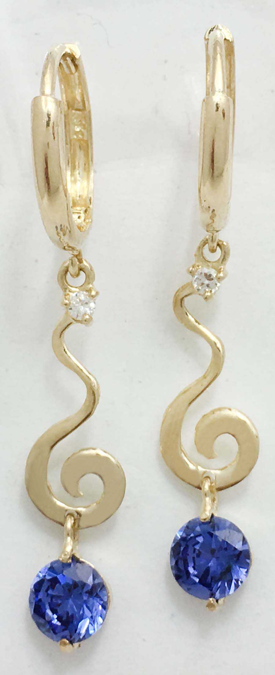 GENUINE 1.02 cts TANZANITE & DIAMONDS Spiral Twirl HOOPS 14K EARRINGS image 0