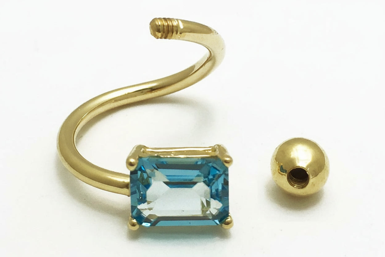 Lab Created 1.06 Cts Blue Zircon 14k Yellow Gold Belly Ring image 1