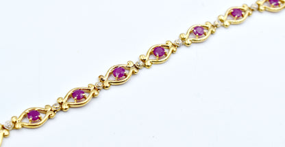 GENUINE 1.44 Cts RUBY & DIAMOND BRACELET 10k YELLOW GOLD image 2