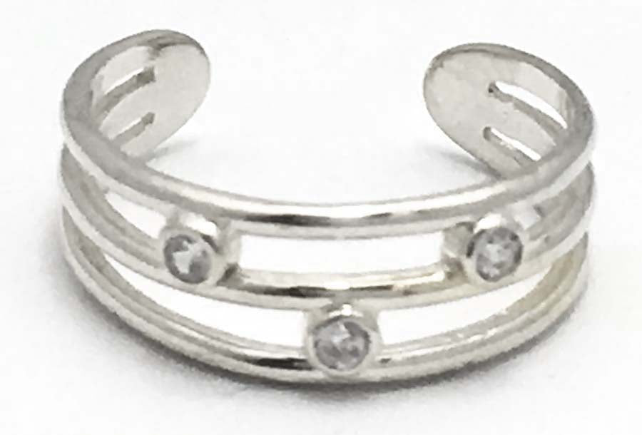 THREE ROW WHITE SAPPHIRES White Gold TOE RING 14k image 0