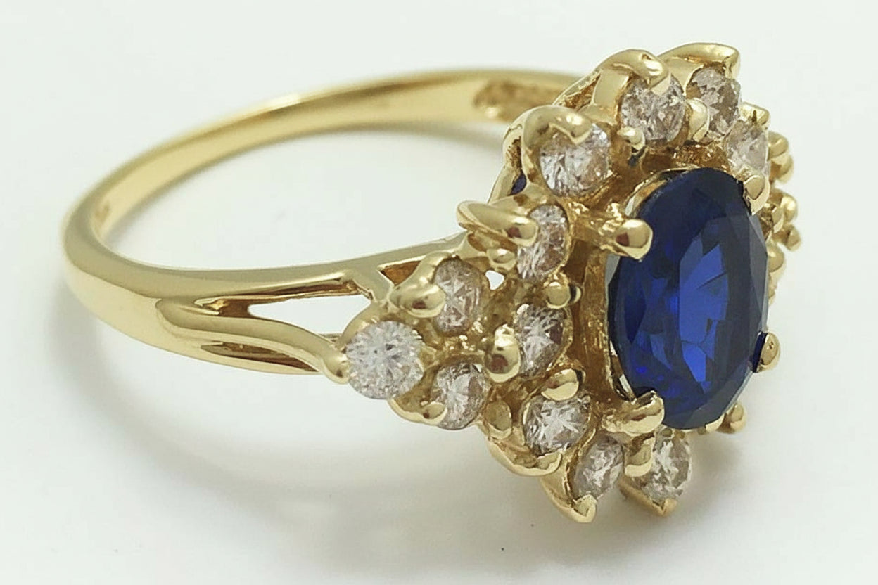 Created 1.74 Cts Sapphire & Gen. Diamonds 14k Ring image 1