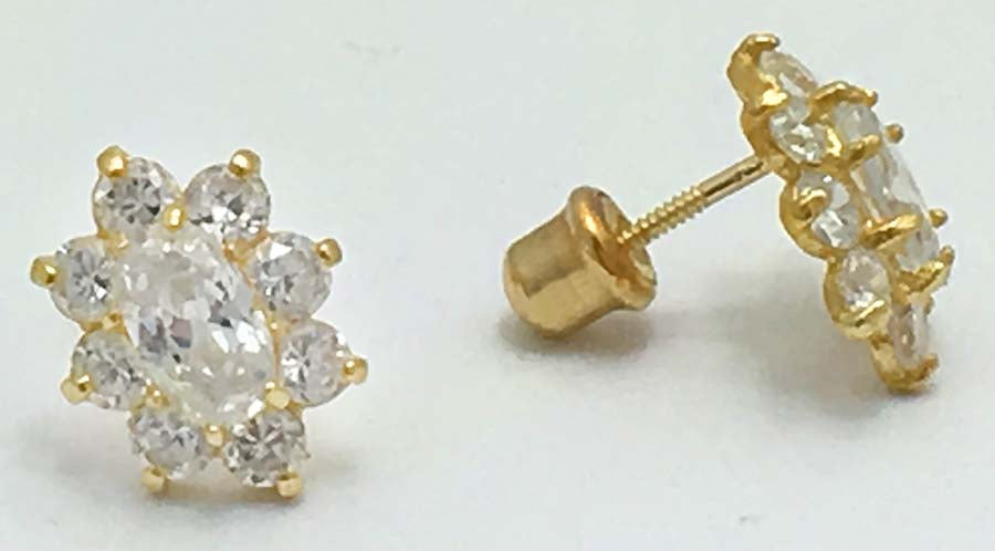 1.38 cts WHITE SAPPHIRE FLOWER STUD 14k Earrings image 1