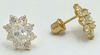 1.38 cts WHITE SAPPHIRE FLOWER STUD 14k Earrings image 1