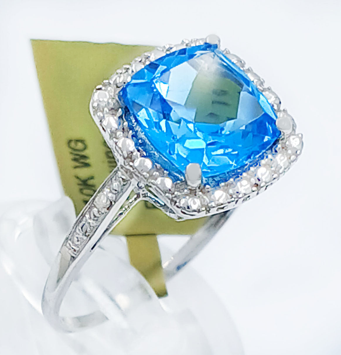 GENUINE 4.38 Cts BLUE TOPAZ & DIAMONDS RING 10K GOLD image 1