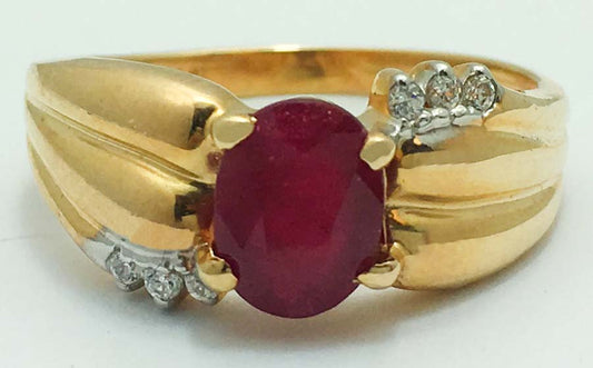 Natural 1.40 Carats Ruby & Diamonds 10k Gold Ring image 0
