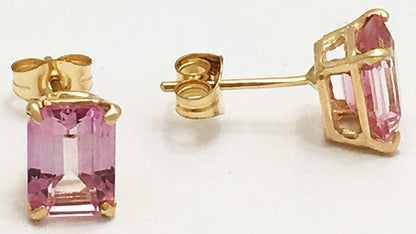Natural 1.35 carats PINK SAPPHIRE 14k Yellow Gold Earrings image 1