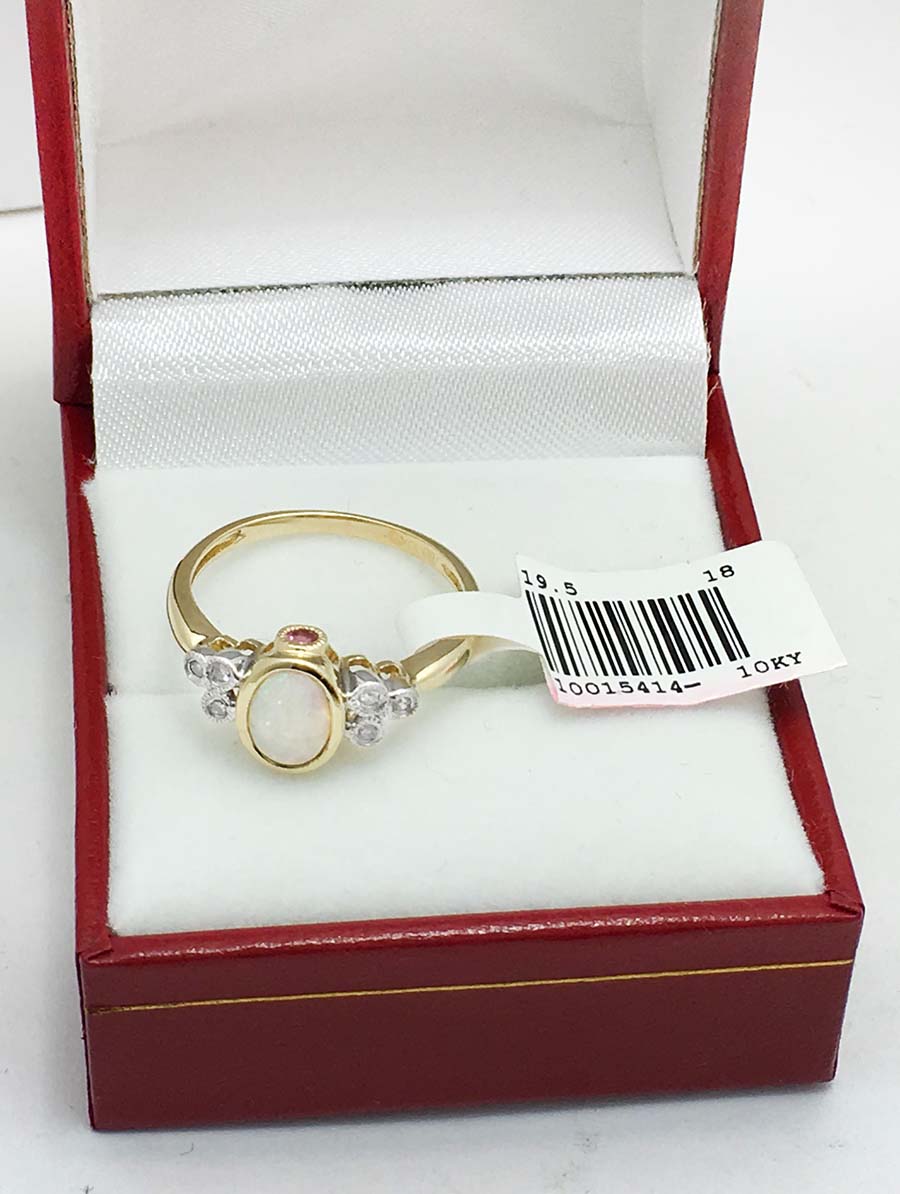 NATURAL OPAL, PINK SAPPHIRE & DIAMONDS 10k Gold Ring image 4