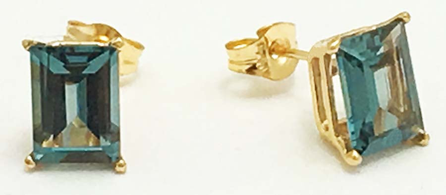 Natural 1.42 carats BLUE ZIRCON 14k Yellow Gold Earrings image 1